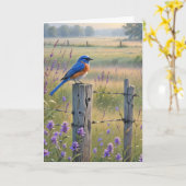 Birthday Bluebird auf Zaun Post Karte (Gelbe Blume)