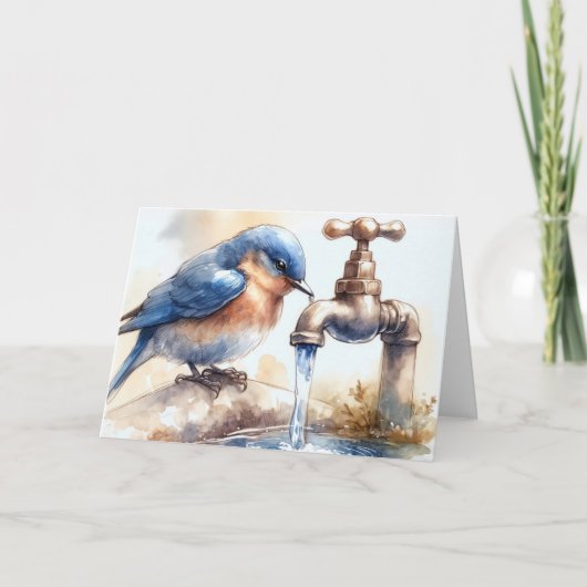 Birthday Bluebird in Aquarellkunst Karte (Vorderseite)