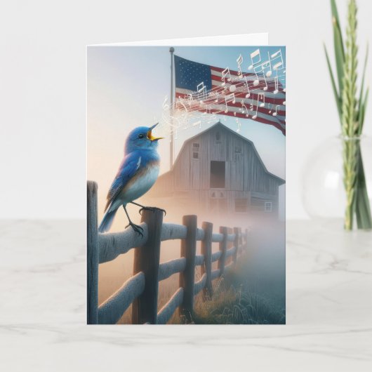Birthday Bluebird mit amerikanischer Flagge singen Karte (Vorderseite)