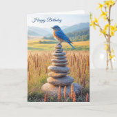 Birthday Bluebird on Stone Cairn Karte (Gelbe Blume)