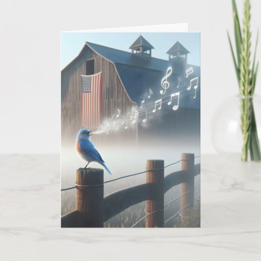 Birthday Bluebird Singen in Morgennebel Karte (Vorderseite)