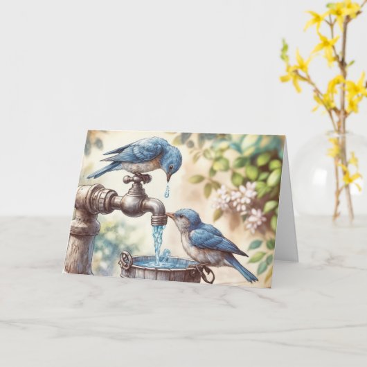Birthday Bluebirds on Faucet Karte (Gelbe Blume)