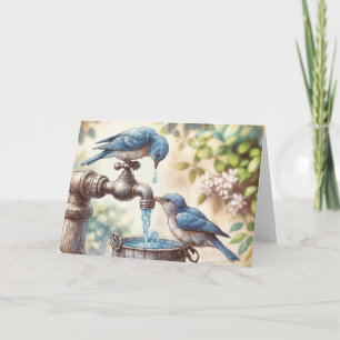 Birthday Bluebirds on Faucet Karte