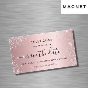 Birthday Blush Pink Glitzer speichern Datums-Magne Magnetkarte