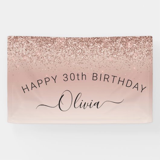 Birthday Blush Pink Rose Gold Glitzer Girl Banner (Horizontal)