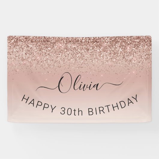 Birthday Blush Pink Rose Gold Glitzer Girl Banner (Horizontal)