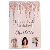 Birthday Blush Rose Gold Glitzer Tropfen Foto Mittlere Geschenktüte (Rückseite)