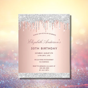 Birthday Blush Rose Gold Silber Einladung Flyer