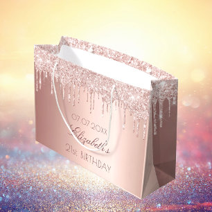 Birthday Blush Rose Gold Tropfen Name Große Geschenktüte