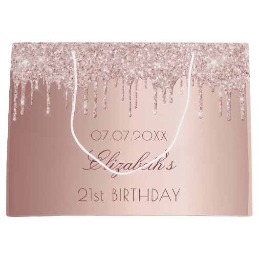 Birthday Blush Rose Gold Tropfen Name Große Geschenktüte (Vorderseite)