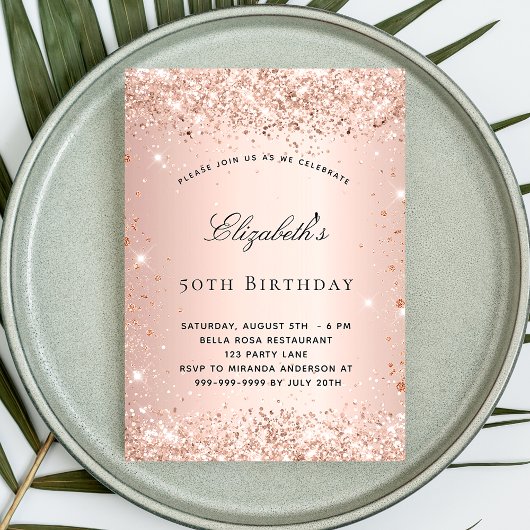 Birthday Blush Rosen gold Glitzer Einladung