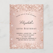 Birthday Blush Rosen gold Glitzer Einladungspostkarte (Vorderseite)