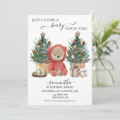 Birthday Boho Teddy Bear Weihnachten Einladung (Stehend Vorderseite)