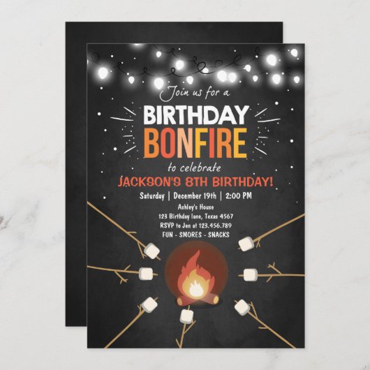 Birthday Bonfire Campout Cookout-Party Einladung (Vorne/Hinten)