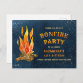Birthday Bonfire Party Aquarell Einladungspostkarte (Vorne/Hinten)