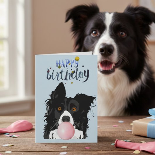 Birthday Border Collie Dog Animal Bubble Gum Karte