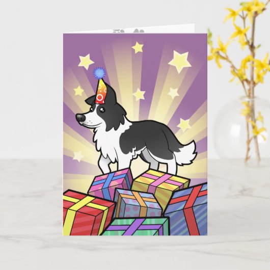 Birthday Border Collie Karte (Gelbe Blume)