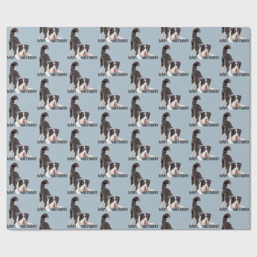 Birthday Border Collie on Blue Geschenkpapier (Flach)