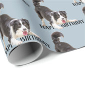 Birthday Border Collie on Blue Geschenkpapier (Rolleneckpunkt)