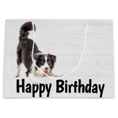 Birthday Border Collie on Wood Große Geschenktüte (Vorderseite)