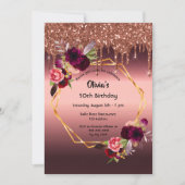 Birthday borundy Blume Glitzer geometrisch Einladung (Vorderseite)