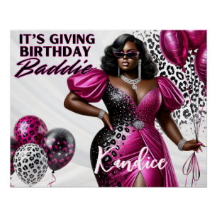 Birthday-Bösewicht Pink & Black Leopard Glam Party Poster