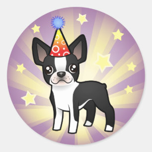 Birthday Boston Terrier Runder Aufkleber