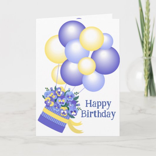 Birthday Bouquet Balloons Pansy Garden Blume Karte (Vorderseite)