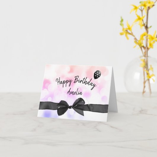 Birthday Bow auf Rainbow Bokeh Karte (Gelbe Blume)