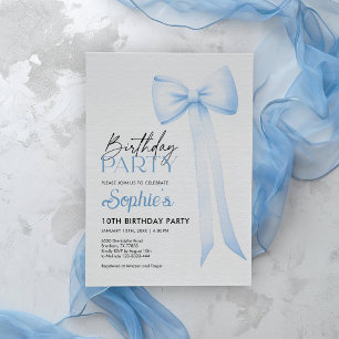 Birthday Bow Einladung, Blue Coquette Bow Einladung