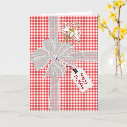 Birthday Bow mit Daisy On Gingham Karte (Gelbe Blume)
