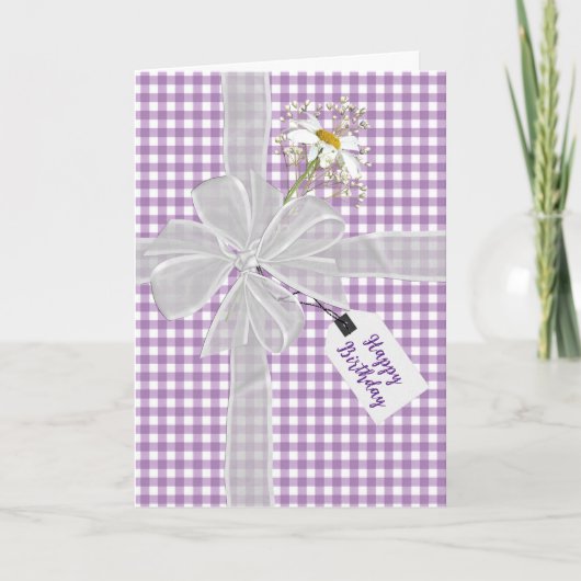 Birthday Bow mit Daisy On Gingham Karte (Vorderseite)