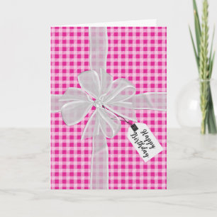 Birthday Bow on Pink Gingham Karte
