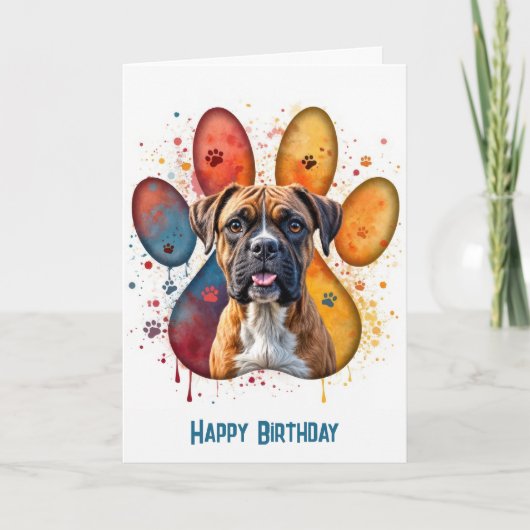 Birthday Boxer Dog Ina Pawprint Design Karte (Vorderseite)