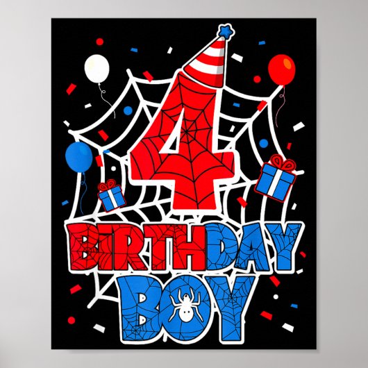 Birthday Boy 4 Year Old Sders 4th Birthday Kids Poster (Vorne)