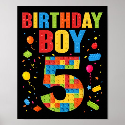 Birthday Boy 5 Year Old Building Blocks 5th Birthd Poster (Vorne)