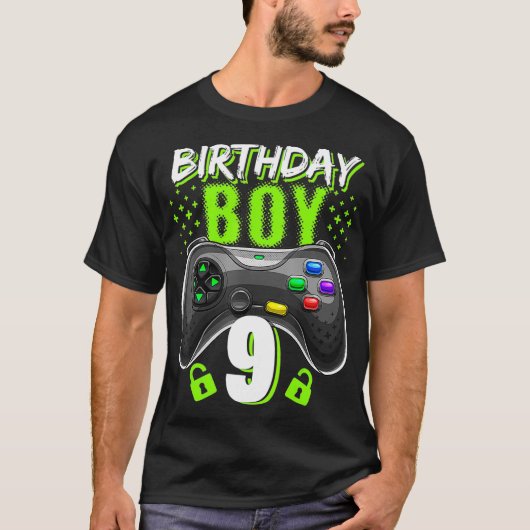 Birthday Boy 9 Video Game Controller Gamer 9th Bir T-Shirt (Vorderseite)