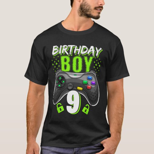 Birthday Boy 9 Video Game Controller Gamer 9th Bir T-Shirt (Vorderseite)