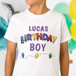 Birthday Boy Balloon Custom Kids T - Shirt<br><div class="desc">Feiern Sie den Geburtstag Ihres Kindes mit diesem bezaubernden personalisierten T - Shirt! Das Shirt ist mit einem Set Ballonbriefe ausgestattet,  die "Birthday" in kräftigen Farben und kräftigen Ballons ausdrücken. Sie können den Namen Ihres Kindes hinzufügen. Auch arbeitet für Geburtstagsmädchen</div>