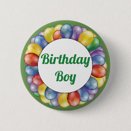 Birthday Boy Balloons Button Blue Yellow Green