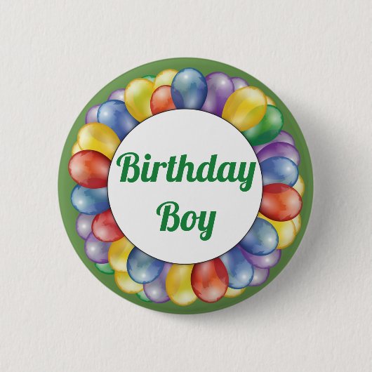 Birthday Boy Balloons Button Blue Yellow Green (Vorderseite)