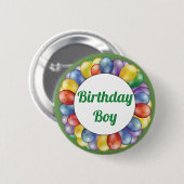 Birthday Boy Balloons Button Blue Yellow Green (Vorne & Hinten)