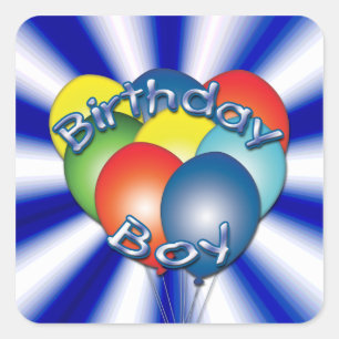 Birthday Boy Balloons Square Stickers