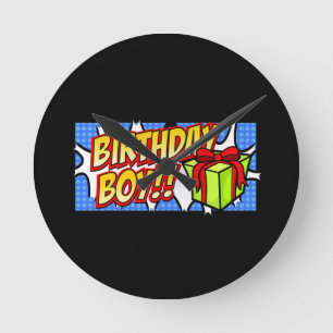 Birthday Boy Banner Runde Wanduhr