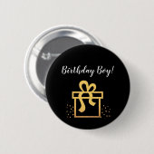 Birthday Boy Black and Gold Imitate Foil Button (Vorne & Hinten)
