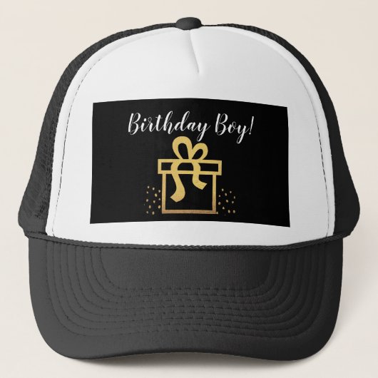 Birthday Boy Black and Gold Imitate Foil Truckerkappe (Vorderseite)