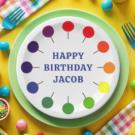 Birthday Boy Colorful Lollipop Kids Paper Plate Pappteller