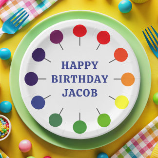 Birthday Boy Colorful Lollipop Kids Paper Plate Pappteller