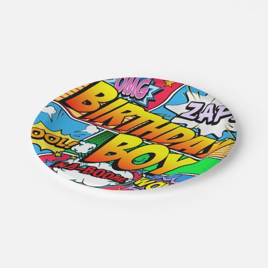 Birthday Boy Comic Book Party Pappteller (Schrägansicht)