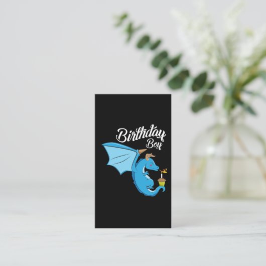 Birthday Boy Dragon Gift Cupcake Candle Fire Visitenkarte (Stehend Vorderseite)